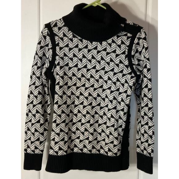 Talbots Black & White Split Neck Convertible Collar Wool Blend Sweater S - Picture 2 of 6